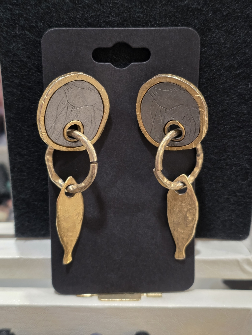 Industrial Abstract Gold-Tone Dangle Drop Fish Pierced Earrings